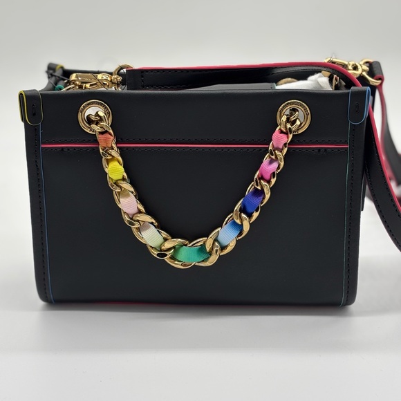 Karl Lagerfeld Black and Pink Leather Crossbody Bag with Multicolor Chain - Picture 2 of 13